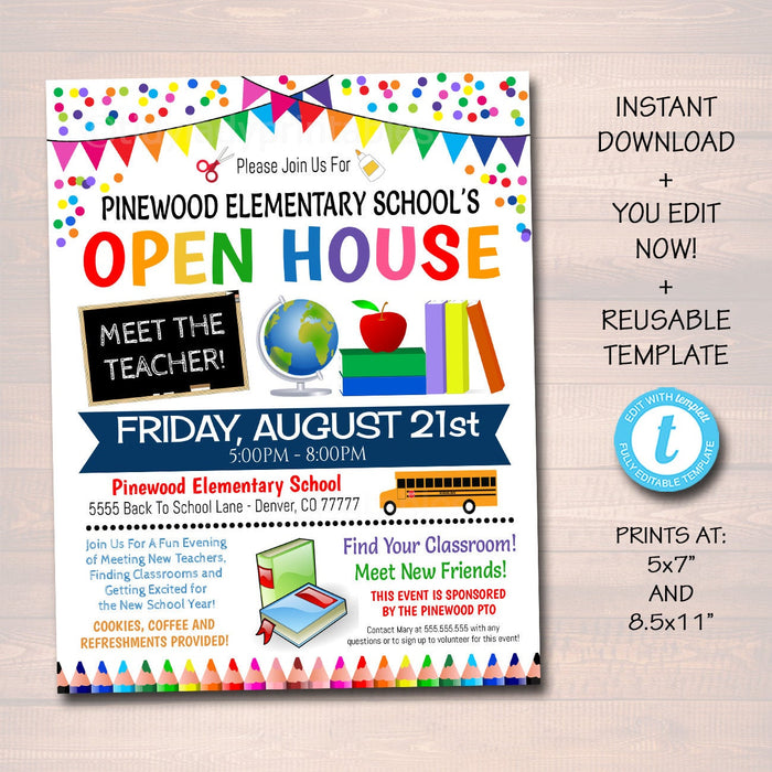 School Open House Event Flyer - Editable Template