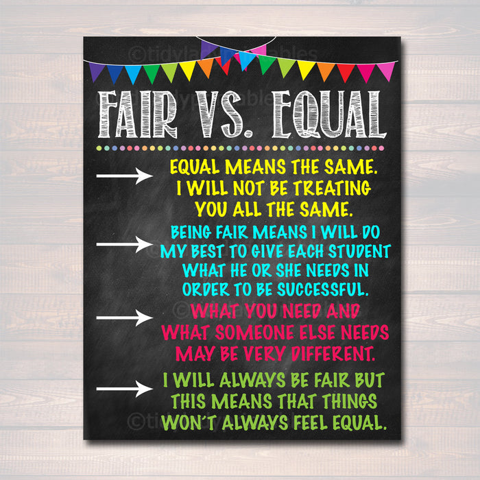 Fair Vs. Equal Classroom Printable Poster, School Counselor Office, Growth Mindset Classroom Poster, School Decor Teacher Principal Wall Art