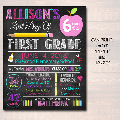 EDITABLE Last Day of School Photo Prop, Back to School Chalkboard Poster, Personalized School Chalkboard Sign, Any Grade Sign School Phto