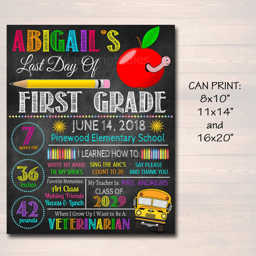 EDITABLE Last Day of School Sign, End of School Chalkboard Poster, Personalized School Chalkboard Sign Any Grade Sign, School Photo Prop