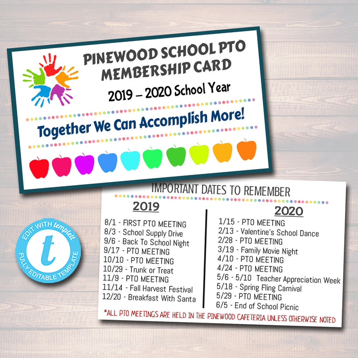 PTO / PTA Membership Cards Template