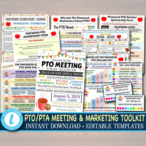 SAVE 40% Editable PTO PTA Forms, Meeting Flyer, Volunteer Membership Signup, Marketing School Fundraiser Event, Sponsorship School Calendar