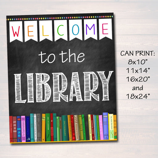Printable Welcome Library School Sign, Classroom Decor, School Library Poster Classroom Decorations, Back to School Chalkboard School Sign