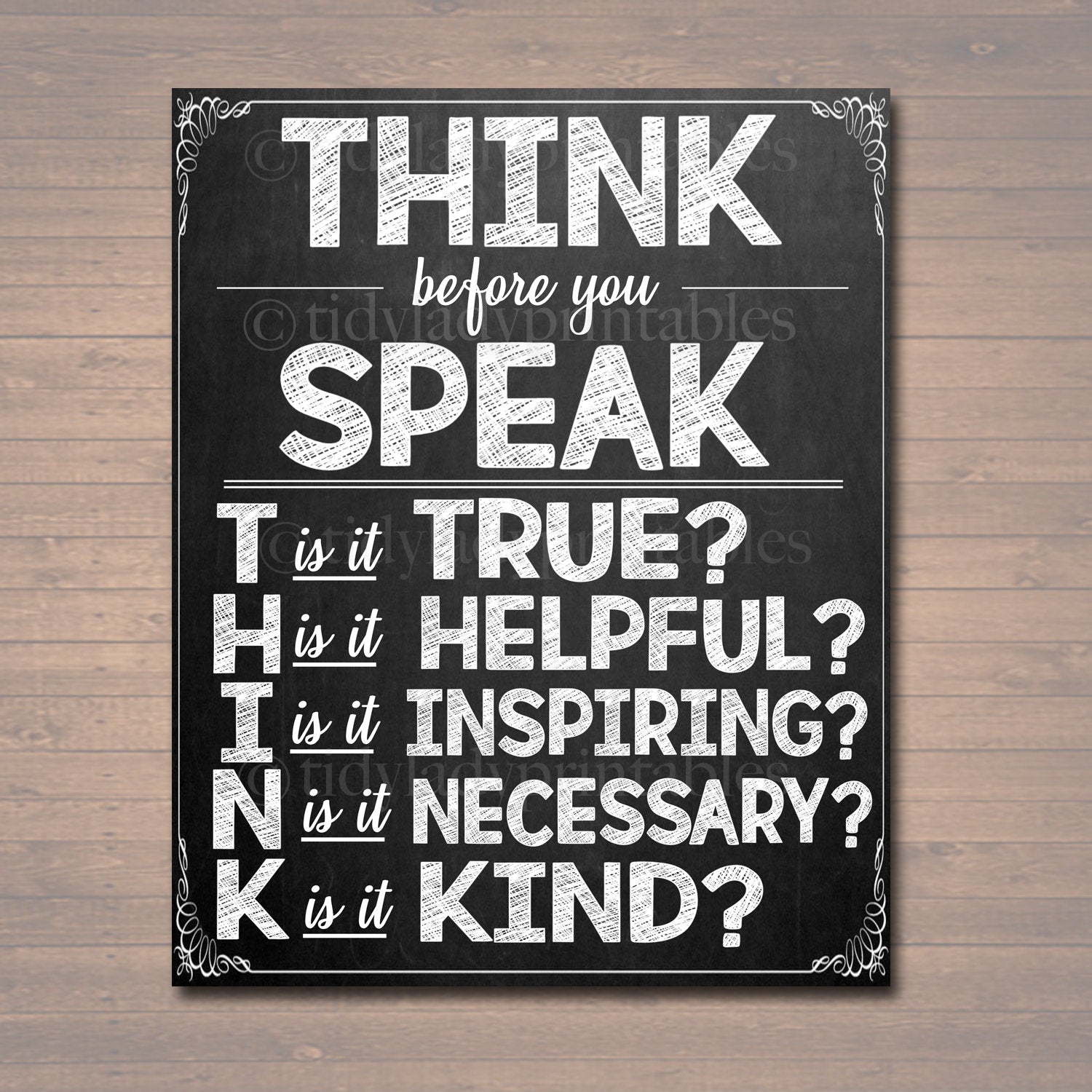 Think Before You Speak Motivational Printable Poster — TidyLady Printables for Free Printable Before You Speak Think Printable