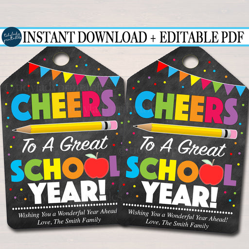 EDITABLE Cheers to a Great School Year, Back To School Tags, Teacher Appreciation, INSTANT DOWNLOAD Printable Chalkboard Tags, Teacher Gifts