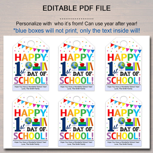 EDITABLE Happy First Day of School, Back To School Tags, Teacher Staff Pto Pta, INSTANT DOWNLOAD Printable Tags, Teacher Staff Student Gifts