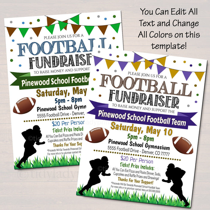 EDITABLE Football Fundraiser Flyer, Printable PTA PTO Flyer, School Benefit Fundraiser Event Poster Digital Party, Football Party Invitation