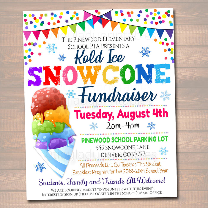 Snow Cone Fundraiser Event Flyer - Editable Template