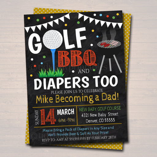 Editable Golf and BBQ Baby Shower Invitation Chalkboard Printable Baby Sprinkle, Couples Man Diaper Shower Party Invite, INSTANT DOWNLOAD