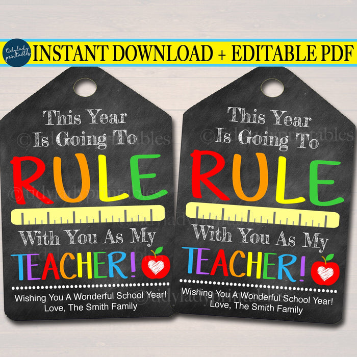 EDITABLE This Year Will Rule With You As My Teacher Ruler Tags Student First Day of School Year Printable Teacher Gift Idea INSTANT DOWNLOAD