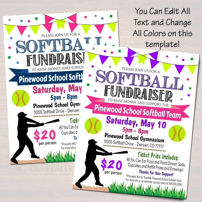 EDITABLE Softball Fundraiser Flyer, Printable PTA PTO Flyer, School Benefit Fundraiser Event Poster Digital Party, Little League Invitation