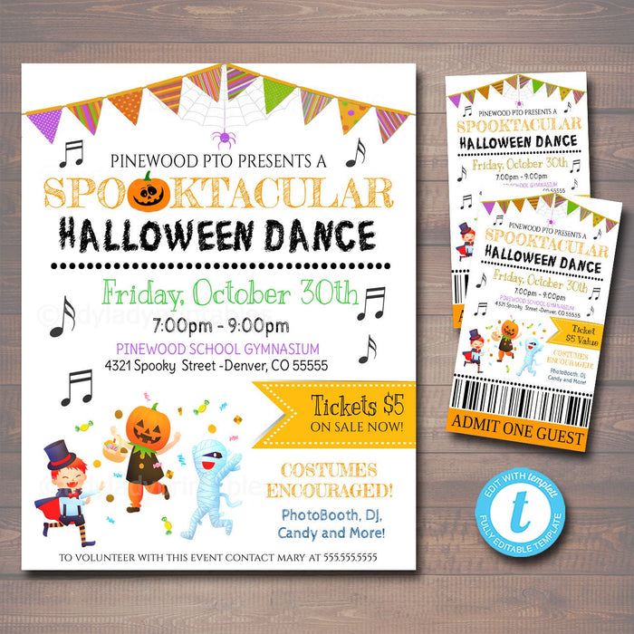 Halloween School Dance Set School Dance Flyer Party Invite, Church Community Event, Fundraiser Dance, pto pta,