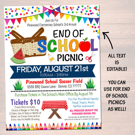 EDITABLE School Picnic Party Invite, Teacher Appreciation Week Printable, Pta Pto Fundraiser, Back to School, End of School INSTANT DOWNLOAD