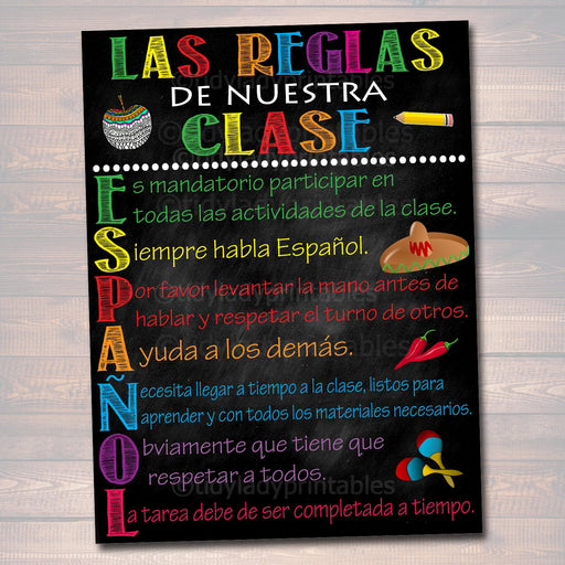 Español Classroom Rules Printable Poster, High School Spanish Class Decor, Clase de Español Reglas De Nuestra Clase, Teacher Classroom Sign