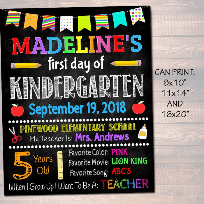 EDITABLE First Day of School Sign, Back to School Chalkboard Poster, Personalized School Chalkboard, Any Grade Sign 1st Day, Back To School