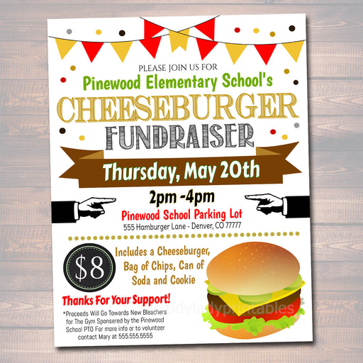 EDITABLE Hamburger Fundraiser Flyer, Printable PTA, PTO, School Church Grill Out Bbq Event, Team Sports Charity Printable Cheeseburger Flyer