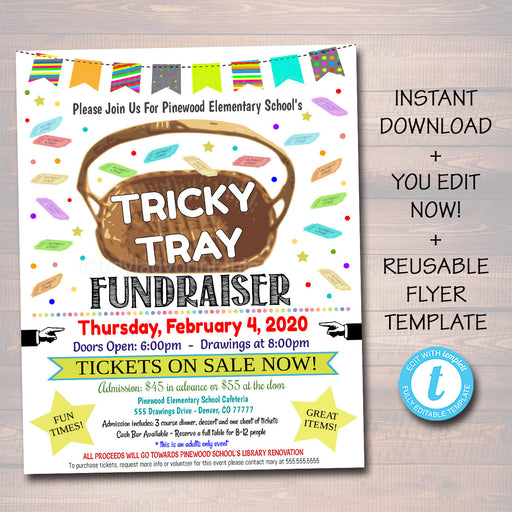 EDITABLE Tricky Tray Fundraiser Flyer Printable Handout School Fundraiser Auction Event, Church Nonprofit PTO PTA, Instant Download Template