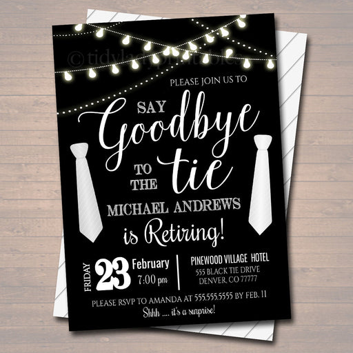 Editable Men's Retirement Invitation, Printable Corporate Management Boss, Goodbye to the Tie, Retirement Digital Invite INSTANT DOWNLOAD