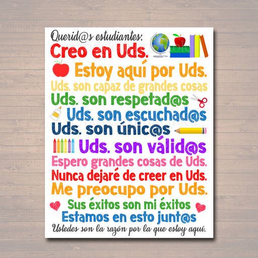 Spanish Dear Students Classroom Teacher Poster Sign, School Counselor Art, School Social Worker, Principal Office Decor, INSTANT DOWNLOAD