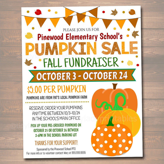 Fall Pumpkin Sale Fundraiser Flyer/Poster Printable Invitation, Community Halloween Event, Church School Pto Pta Fall Harvest Party