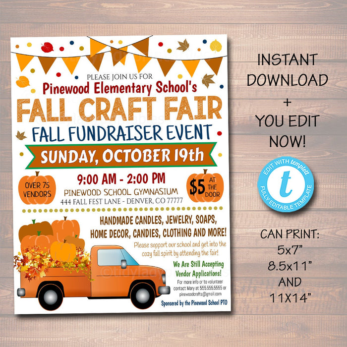 Fall Festival Fall Harvest Flyer/Poster Printable Halloween Invitation, Community Church School Halloween Event, Fall Craft Market