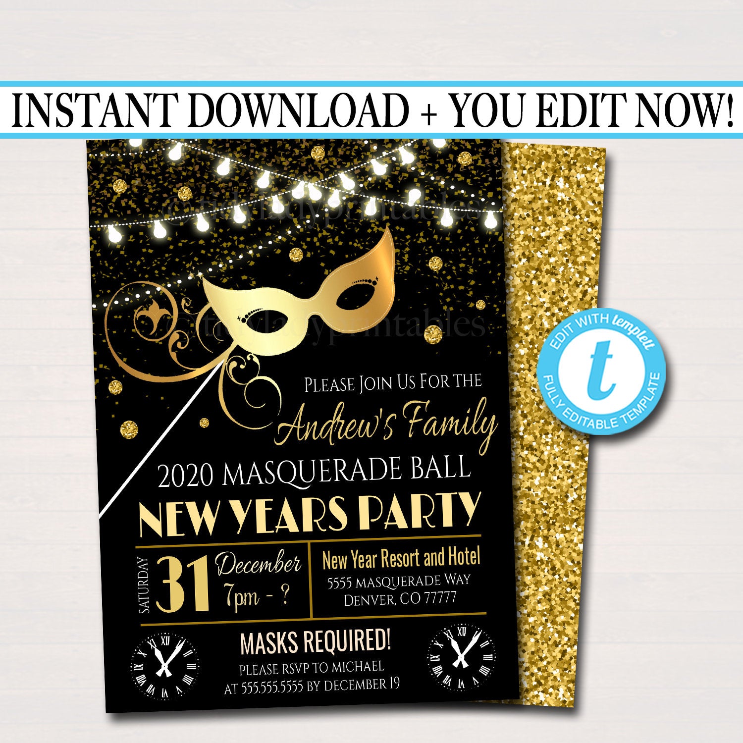New Years Masquerade Party Invite | TidyLady Printables for Free Printable Masquerade Ball Invitations