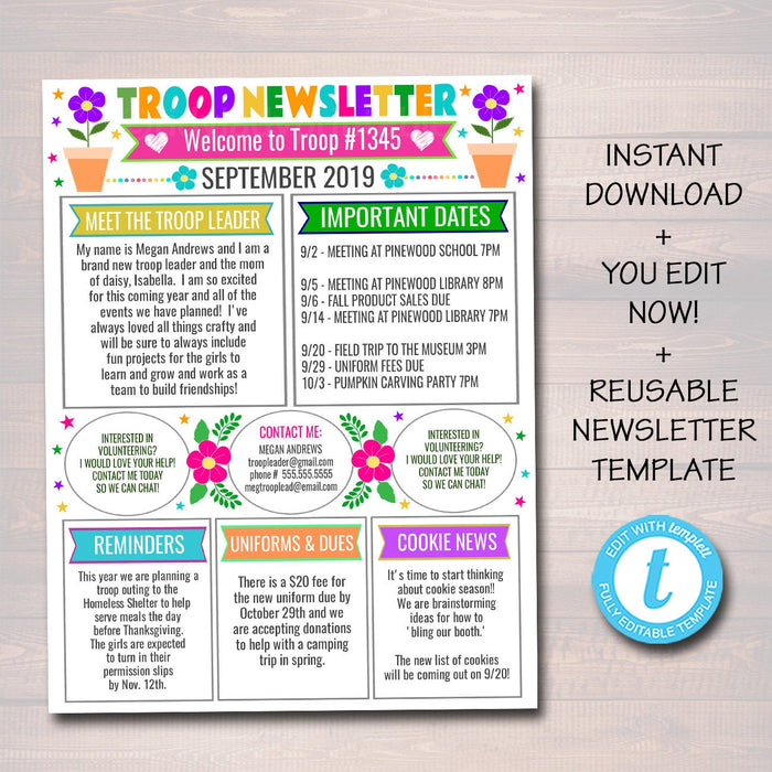 Troop Newsletter Template | TidyLady Printables troop-newsletter-template-tidylady-printables