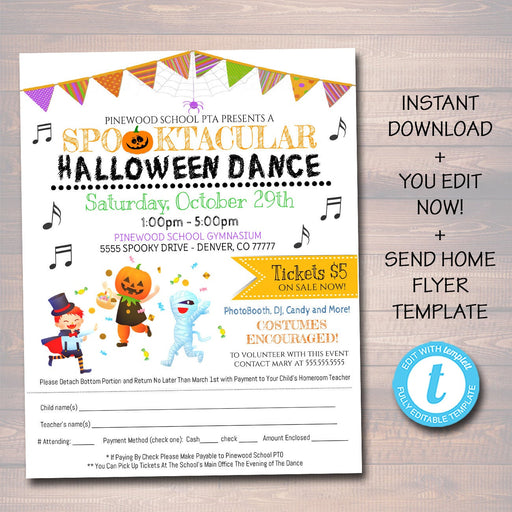 EDITABLE Halloween School Dance Set School Dance Flyer Party Invite, Church Community Event, Fundraiser Dance, pto pta, INSTANT DOWNLOAD