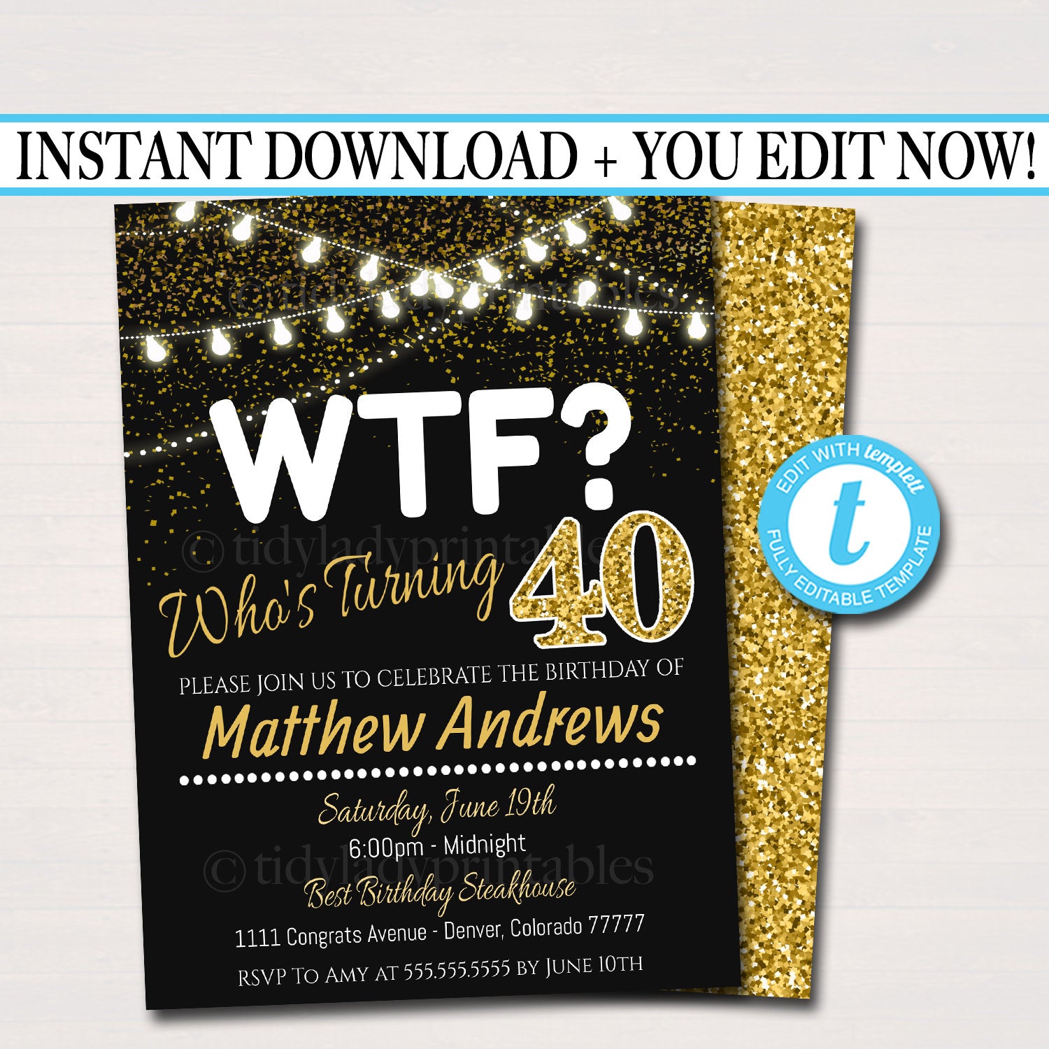 wtf 40th birthday party invite | tidylady printables