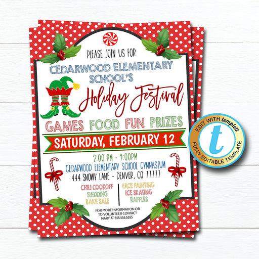Holiday Festival Flyer, Holiday Santa Invitation, School Church Pto Pta Flyer, Winter Party Editable Template, Christmas DIY Self-Editing