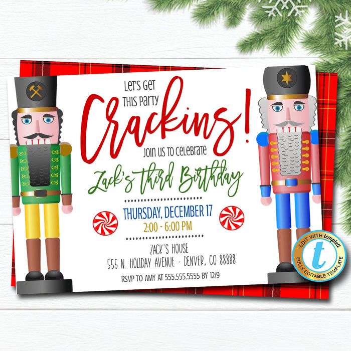 Christmas Nutcracker Invitation, Kids Holiday Xmas Birthday Invitation, Christmas Movie Night, Editable Template, DIY Self-Editing Download