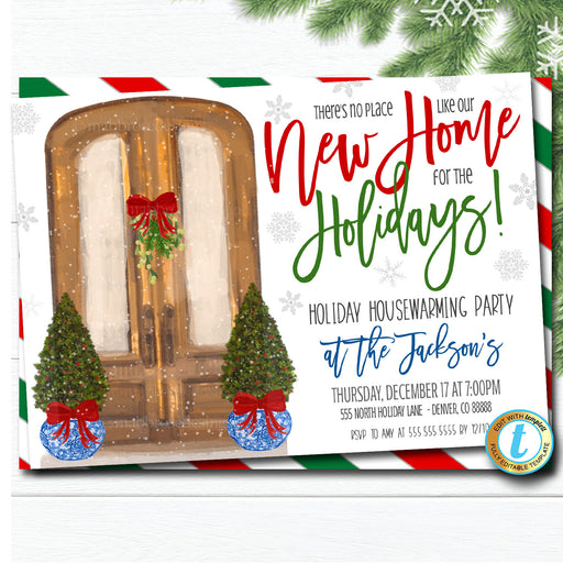 Holiday Housewarming Christmas Invitation, Christmas Party Invite Holiday Front Door, Ginger Jar Southern Style, Editable Template, Download
