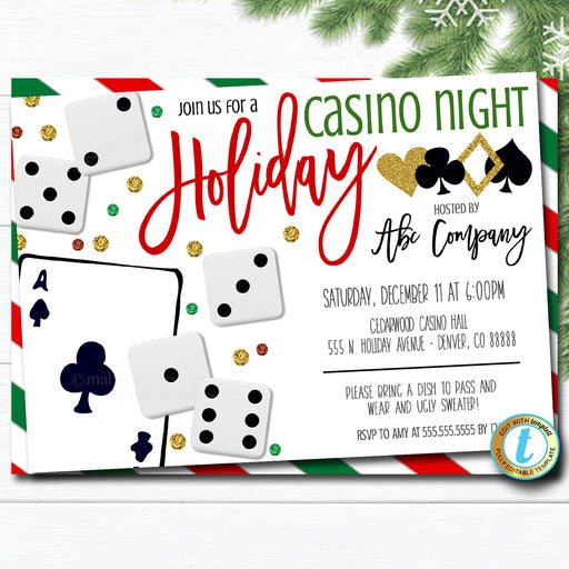 Christmas Casino Party Invitation, Adult Holiday Invite, Xmas Cocktail Games Party, Work Party Editable Template, DIY Self-Editing Download