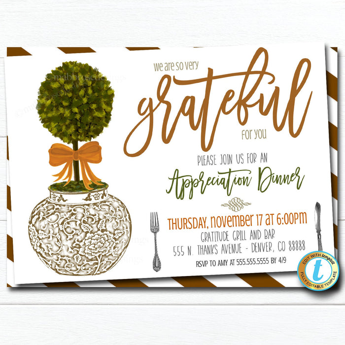 Fall Appreciation Invitation, Grateful For You, Southern Invitation Ginger Jar Printable, Customer Thank You, DIY INSTANT DOWNLOAD Template