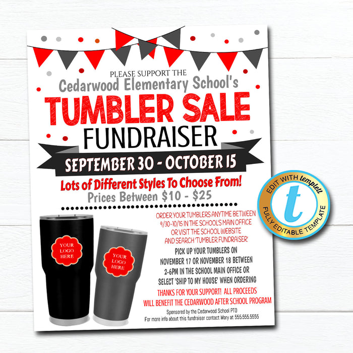 Tumbler Fundraiser Flyer, Coffee Cup To Go Mug Sales Invitation, School Pto Pta Church Product Sales, Self Editing INSTANT DOWNLOAD Template