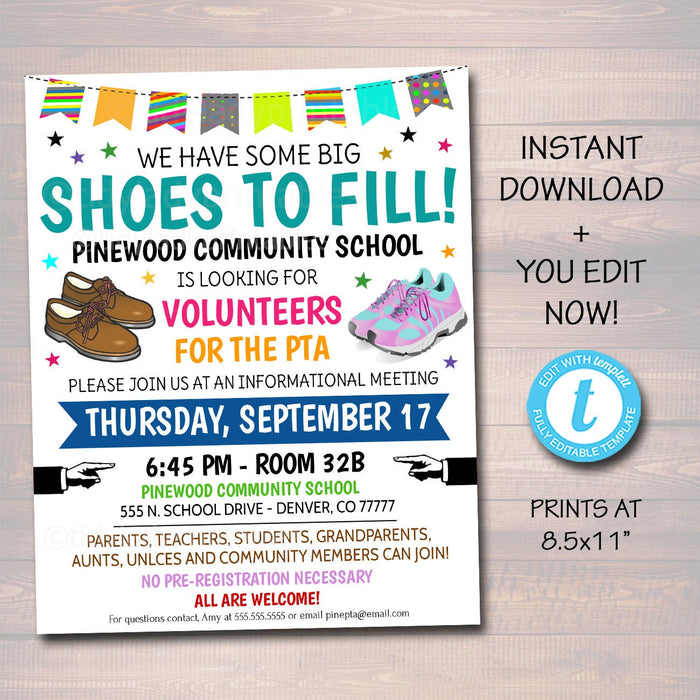 Volunteer Recruitment Flyer Big Shoes to Fill Printable Template