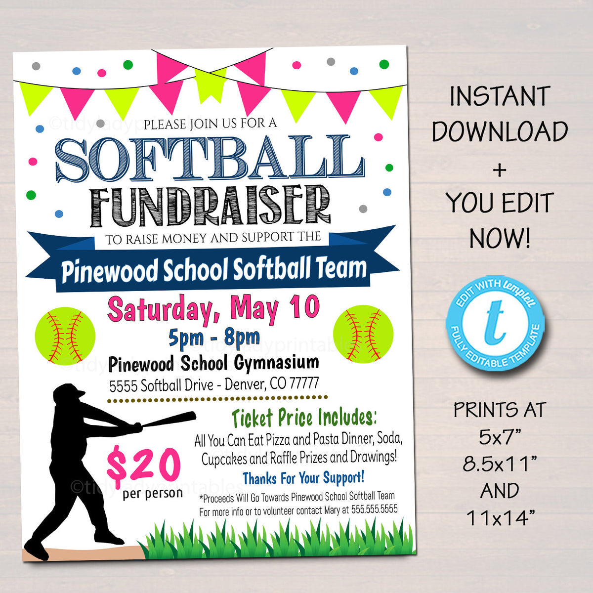 Softball Fundraiser Benefit Flyer Template | TidyLady Printables softball-fundraiser-benefit-flyer-template-tidylady-printables