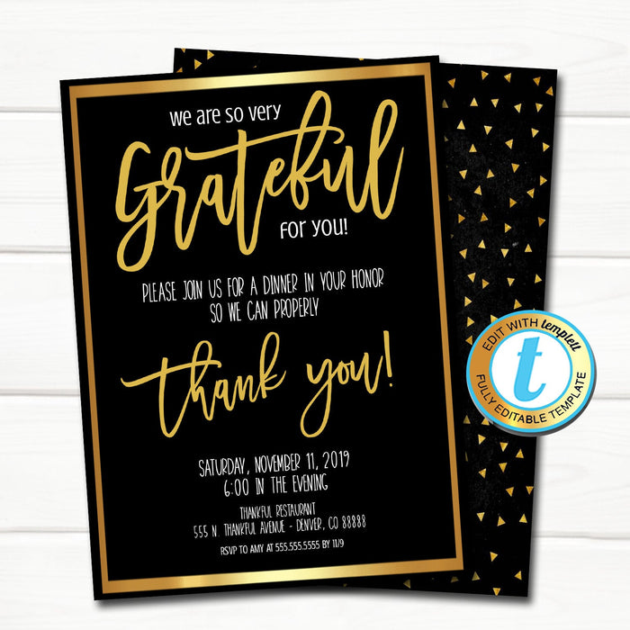Appreciation Invitation, Corporate Event Party, Grateful For You Teacher Staff Invite, Customer Client Thank You, INSTANT DOWNLOAD Template