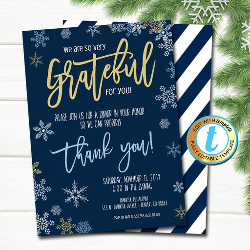 Holiday Appreciation Invitation, Corporate Party Grateful For You Teacher Staff Invite, Customer Client Thank You, INSTANT DOWNLOAD Template