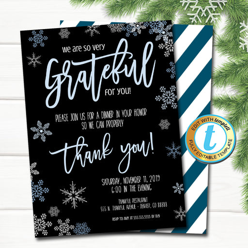 Holiday Appreciation Invitation, Corporate Party Grateful For You Teacher Staff Invite, Customer Client Thank You, INSTANT DOWNLOAD Template
