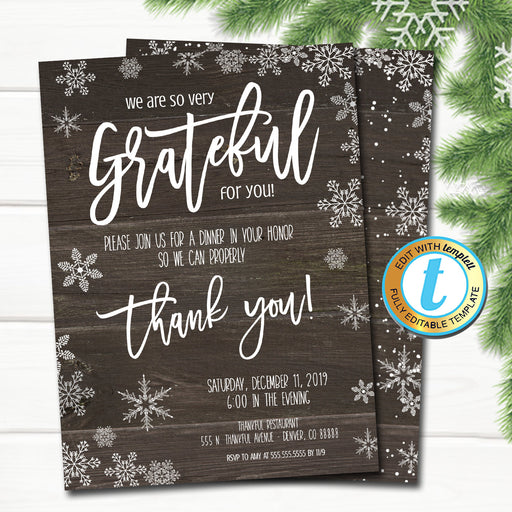 Holiday Appreciation Invitation, Corporate Party Grateful For You Teacher Staff Invite, Customer Client Thank You, INSTANT DOWNLOAD Template