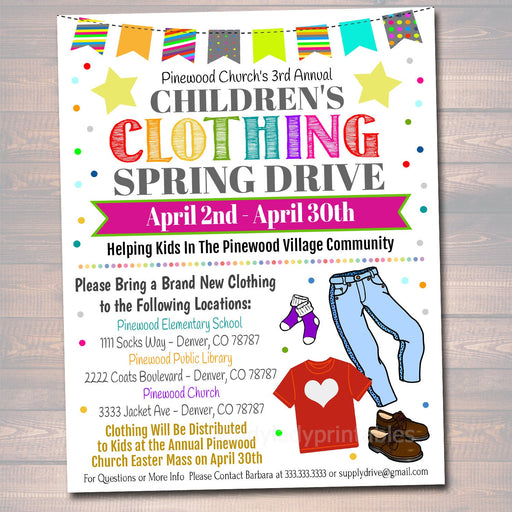 EDITABLE Clothing Drive Flyer, Printable PTA PTO Flyer, School Church Fundraiser, Clothing Swap Rummage Sale Event Poster, Digital Printable