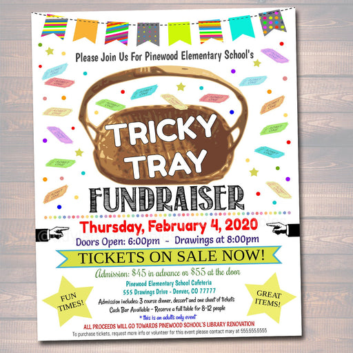 EDITABLE Tricky Tray Fundraiser Flyer Printable Handout School Fundraiser Auction Event, Church Nonprofit PTO PTA, Instant Download Template