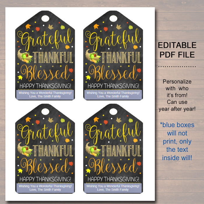 Thanksgiving Gift Tags, Grateful Thankful Blessed