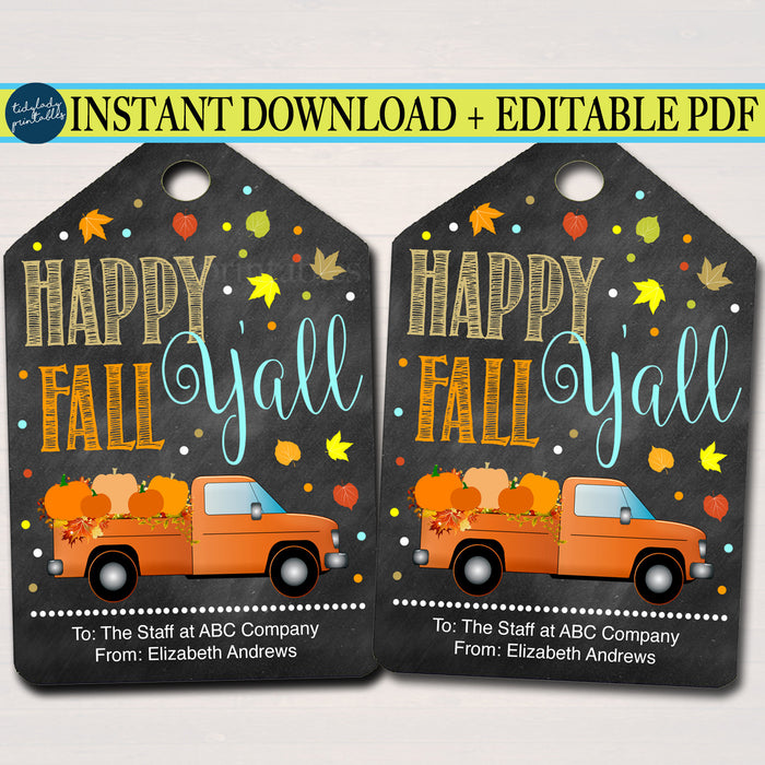 Fall Gift Tags, Happy Fall Y'all, Customer Appreciation
