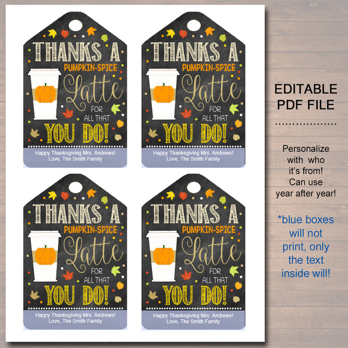 Fall Coffee Gift Tags, Thanks a Latte for all you do