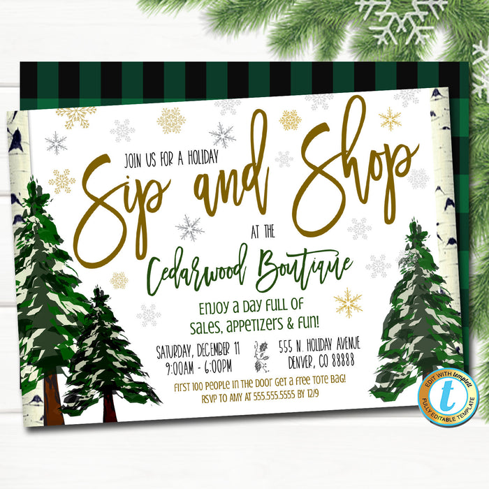 Holiday Open House Invitation, Christmas Boutique Shopping Event School, Church Small Business  Template, DIY Self-Editing Download