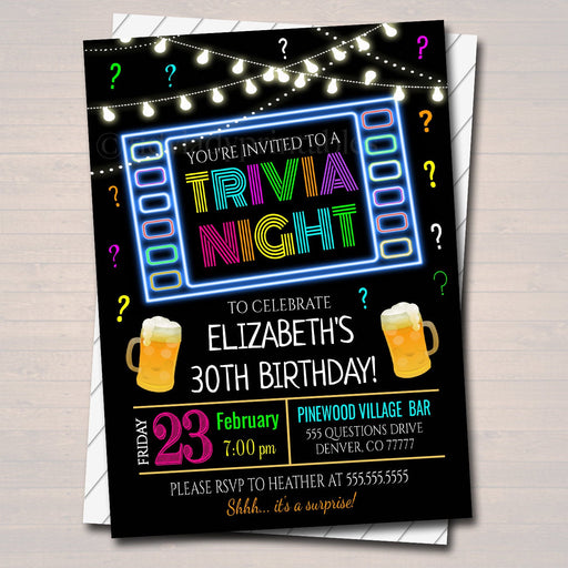 EDITABLE Trivia Night Party Invitation, Adult Birthday Invitation, DIY Digital Invite, Happy Hour Bar Invitation, Cocktail Work Trivia Party