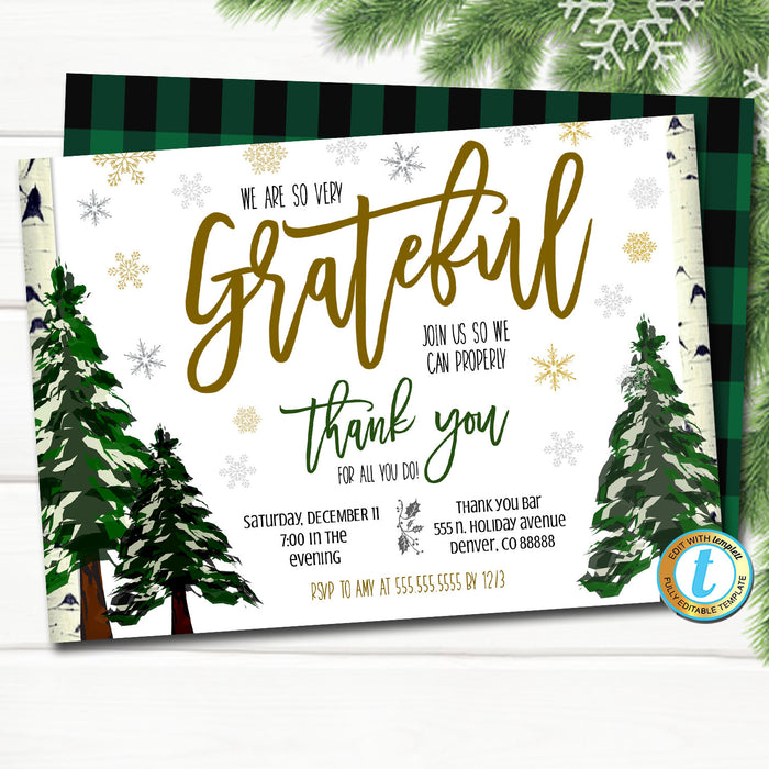 Holiday Appreciation Invitation, Corporate Party Grateful For You Teacher Staff Invite, Customer Client Thank You,  Template