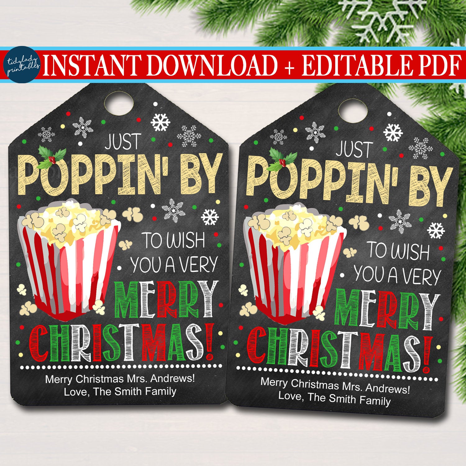 Christmas Popcorn Gift Tag | TidyLady Printables for Free Printable Popcorn Gift Tags